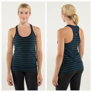 Lululemon Racerback Tank Top Inkwell Navy Blue Green Bean Stripe Gym Yoga